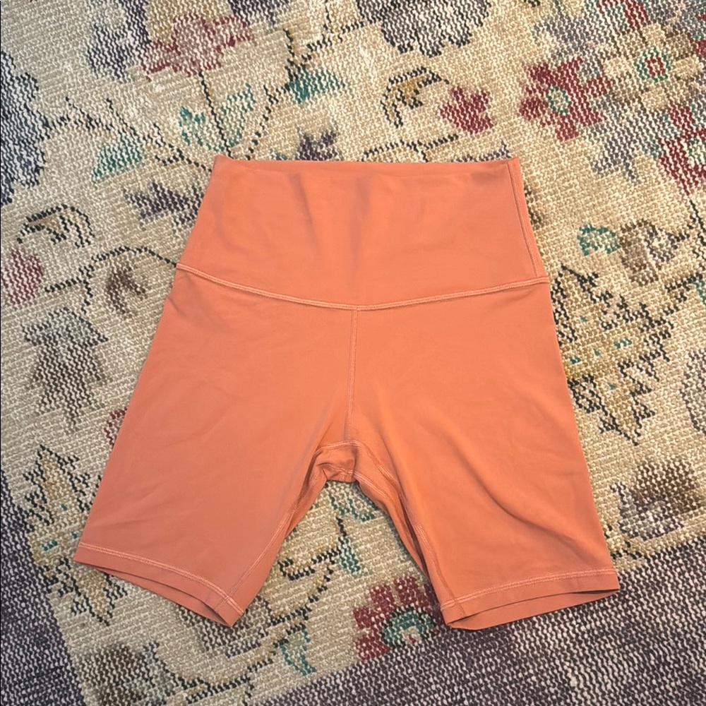 Pink/Salmon Colored lululemon biker shorts, size 6